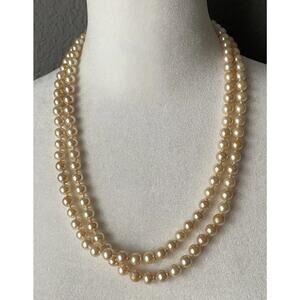 Vtg Majorica Simulated Pearl Necklace Long Opera Cream 7-8mm 44” Original Box
